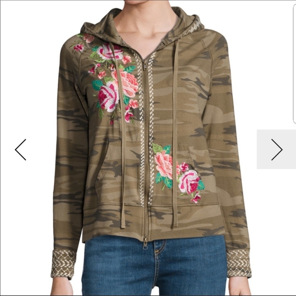 Johnny Was Dorana Embroidered Camo Hoodie Size S